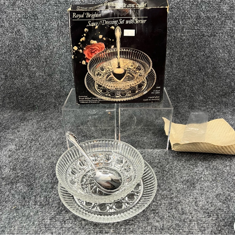 Royal Brighton Sauce Dressing Set with Stainless Server 4848 Indiana Glass New